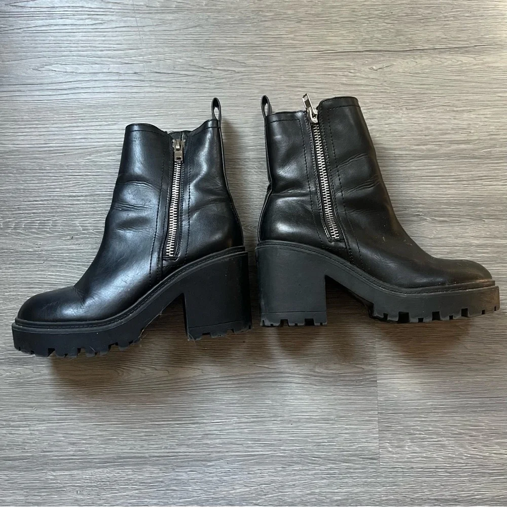 Black Chunky Heel Ankle Boots - Picture 2 of 5